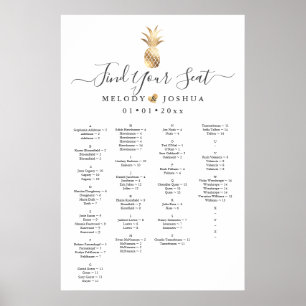 FAUX GULD PINEAPPLE SEATCHART, ALFABETISKT POSTER
