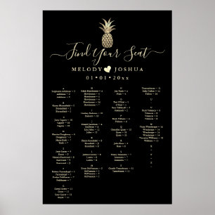 FAUX GULD PINEAPPLE SEATCHART, ALFABETISKT POSTER