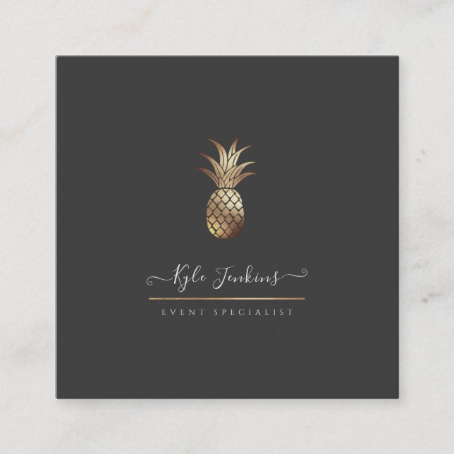 FAUX GULD PINEAPPLES DIY BAKGRUND FYRKANTIGT VISITKORT (Framsida)