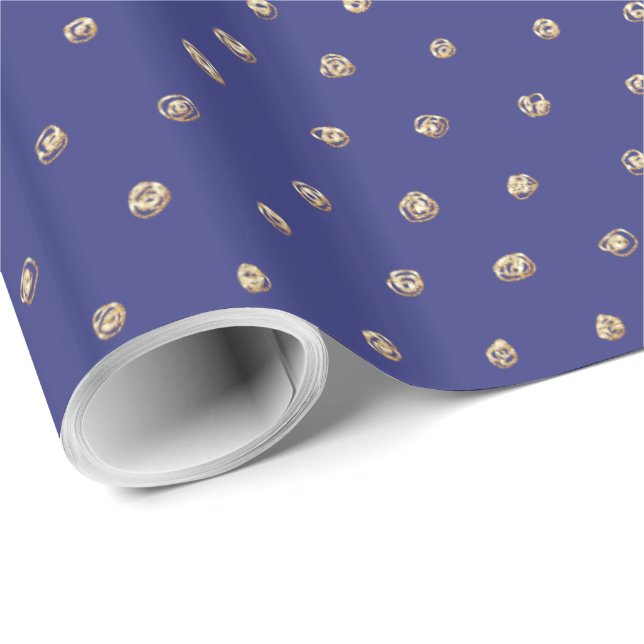 Faux Guld Polka dots på Mörk Periwinkle Blue Presentpapper (Rullad Hörn)
