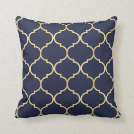 Faux Guld Quatrefoil Mönster Blue Kudde