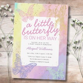 Faux Guld Rainbow Butterflies Girl Shower Inbjudningar