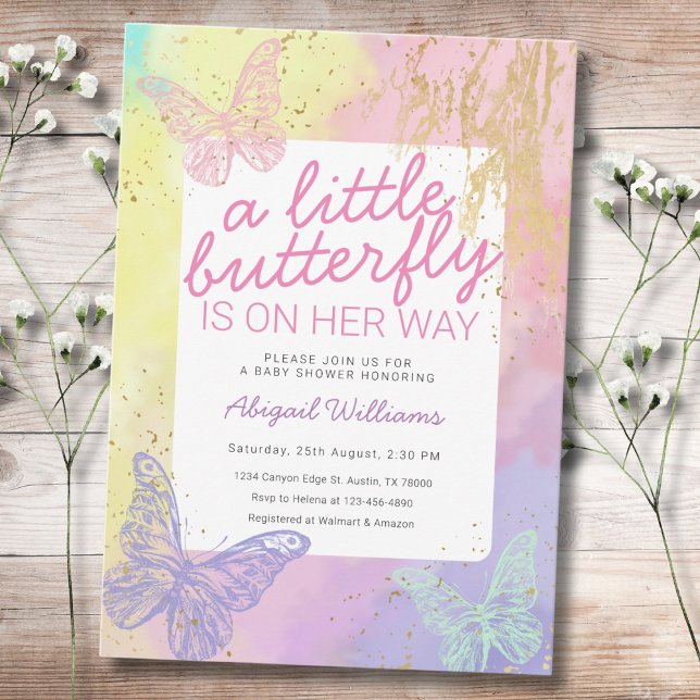 Faux Guld Rainbow Butterflies Girl Shower Inbjudningar (Skapare uppladdad)