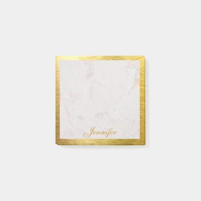 Faux Guld Ram White Marble Calligraphy Post-it Block (Framsida)