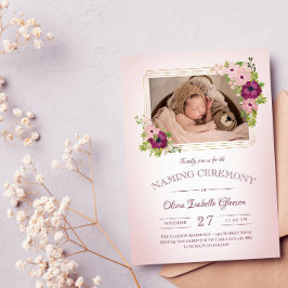 Faux Guld Ramar Blommigt Naming Ceremony Inbjudningar