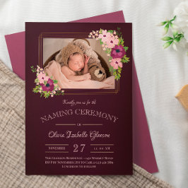 Faux Guld Ramar  Burgundy Naming Ceremony Inbjudningar