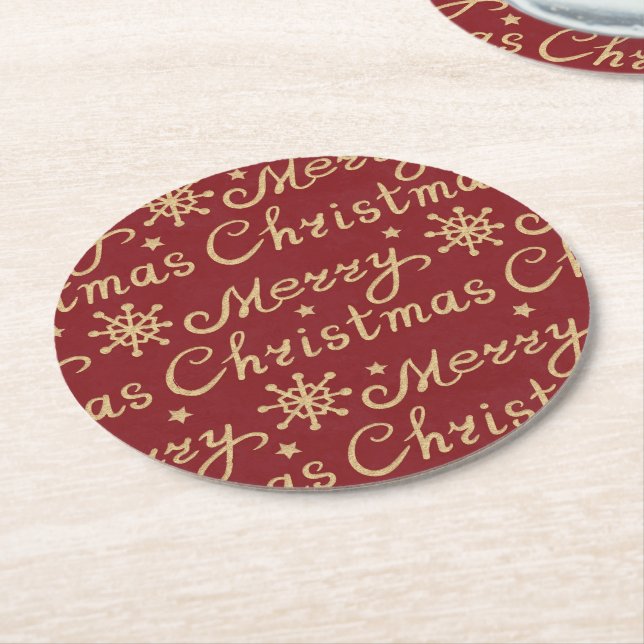 Faux Guld & Red God jul Lettering Underlägg Papper Rund (Vinklad)