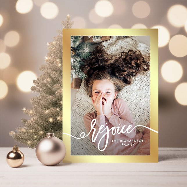 Faux Guld Rejoice | Julskript med Photo Julkort (An elegant, faux gold Christmas photo card)