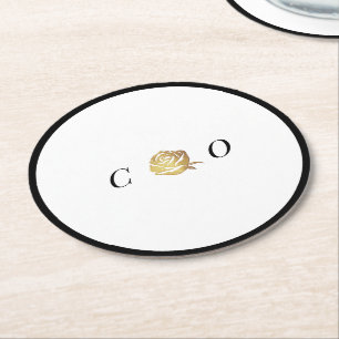 Faux guld ro svartvit minimalistmonogram underlägg papper rund