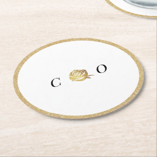 Faux guld ro svartvit minimalistmonogram underlägg papper rund