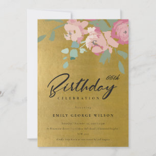 FAUX GULD ROSA BLUE PEONY BLOMMIGT ANY AGE BIRTHDA INBJUDNINGAR
