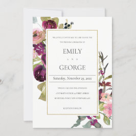 FAUX GULD ROSA BURGUNDY RO BLOMMIGT WEDDING INVITE TACK KORT