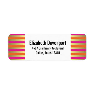 Faux Guld, Rosa och Orange, stripe Mönster Returadress Etikett