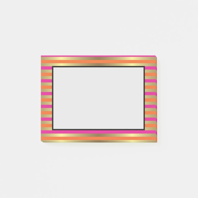 Faux Guld, Rosa & Orange Metallic Rand Post-it Block (Framsida)