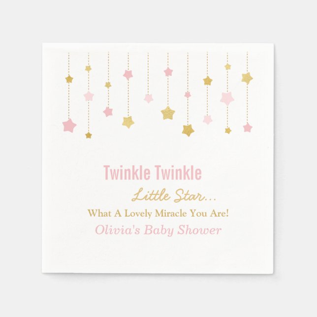 Faux Guld Rosa Twinkle Twinkle Little Star Napkins Pappersservett (Framsidan)