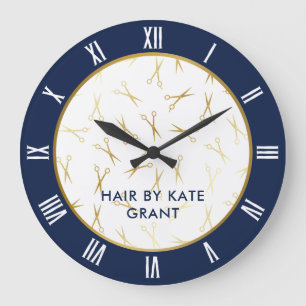 Faux Guld-saxen Navy Blue Hair Salon Stor Klocka