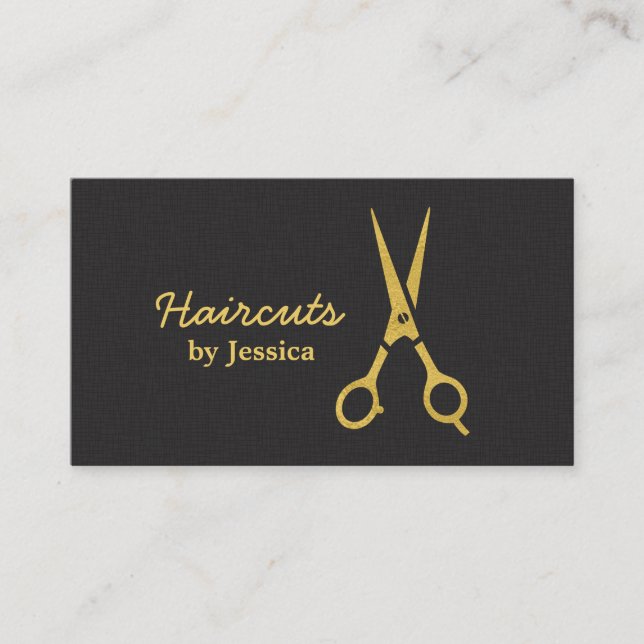 Faux Guld Scissors Haircut Hair Stylist Chevron Visitkort (Framsida)