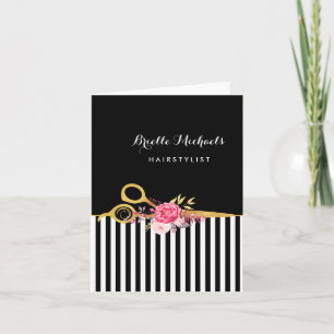 Faux Guld Scissors Rand Rosa Blommigt Hair Salon Kort