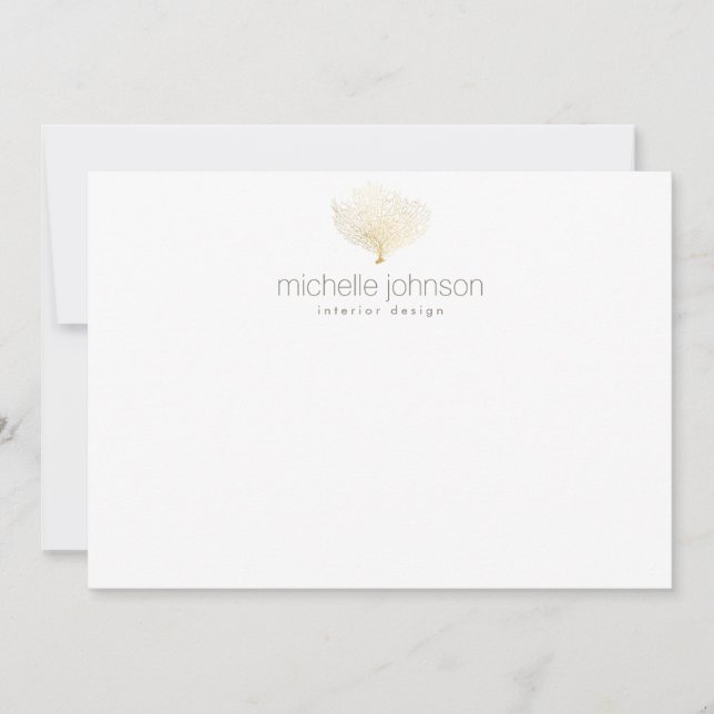 Faux Guld Sea Fläkt Coral Flat Notecard Anteckningskort (Framsida)