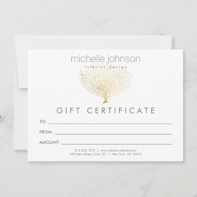 Faux Guld Sea Fläkt Coral Gift Certificate (Framsida)