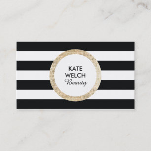 FAUX Guld Sequin Black and White Stripe Beauty Visitkort