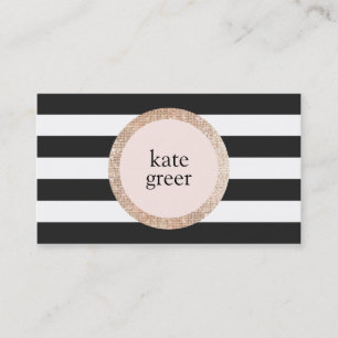 Faux Guld Sequin Black and White Stripe Beauty Visitkort