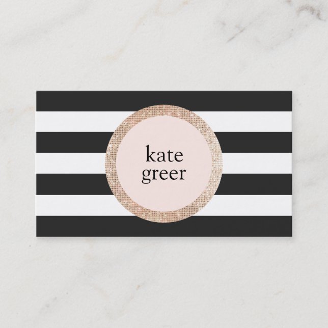 Faux Guld Sequin Black and White Stripe Beauty Visitkort (Framsida)