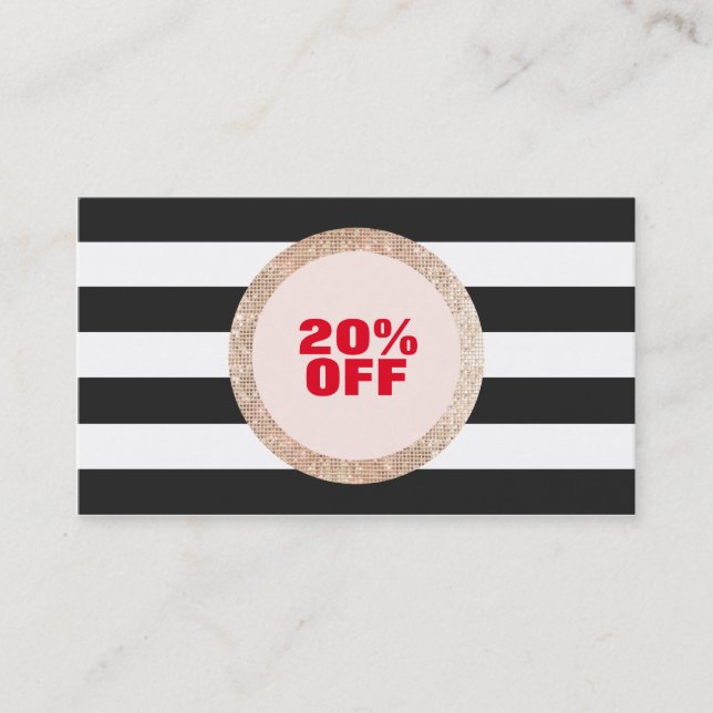 Faux Guld Sequin Black and White Stripe Coupon 2 Rabattkort (Framsida)
