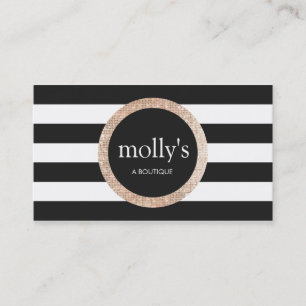 Faux Guld Sequin Black and White Stripe Mönster Visitkort