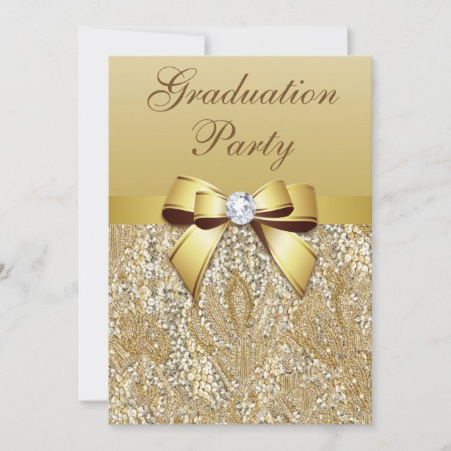 Faux Guld Sequins and Bow Girls Studentfest Inbjudningar (Framsida)