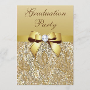 Faux Guld Sequins and Bow Girls Studentfest Inbjudningar