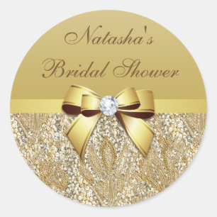 Faux Guld Sequins Bow Diamond Möhippa Runt Klistermärke