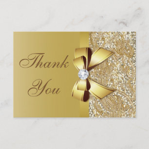 Faux Guld Sequins och Bow Bröllop Tack Kort