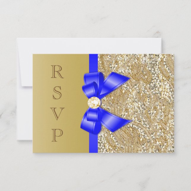 Faux Guld Sequins Royal Blue Bow OSA Inbjudningar (Framsida)