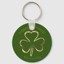 Faux Guld Shamrock Klöver Anpassningsbar Text St. Nyckelring