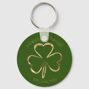Faux Guld Shamrock Klöver Anpassningsbar Text St. Nyckelring