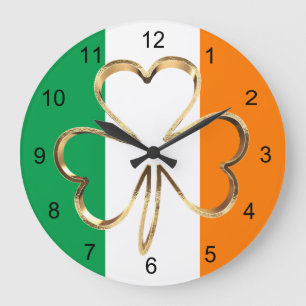 Faux Guld Shamrock Klöver Irish Flagga Stor Klocka