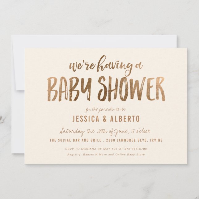 Faux Guld Shimmer Chic Baby Shower Inbjudningar (Framsida)