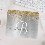 Faux Guld Silver Brushed Metall Glitter Monogram Musmatta<br><div class="desc">Anpassa enkelt trendigets chic-musmatta med söt guld mousserande glitter på en borstad metallbakgrund i silver.</div>
