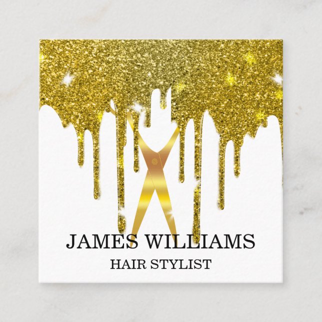 Faux Guld Sissors Hair Stylist Drift Fyrkantigt Visitkort (Framsida)