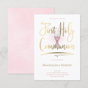 Faux guld skript First Heliga Communion Inbjudningar
