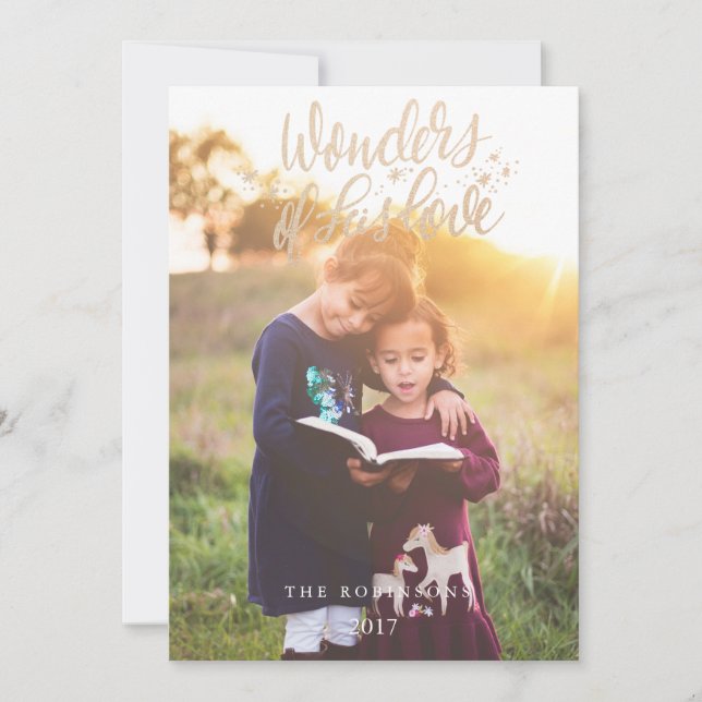 Faux Guld-skriptUndrar från hans Kärlek Helgdag-fo Julkort (Framsida)