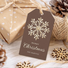 Faux Guld Snowflake Brown Anpassningsbar Helgdag Presentetikett