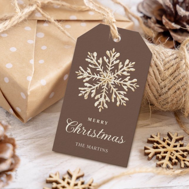 Faux Guld Snowflake Brown Anpassningsbar Helgdag Presentetikett (Skapare uppladdad)