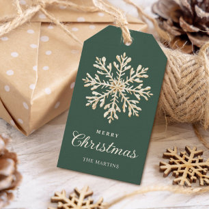 Faux Guld Snowflake Grönt Anpassningsbar Helgdag Presentetikett