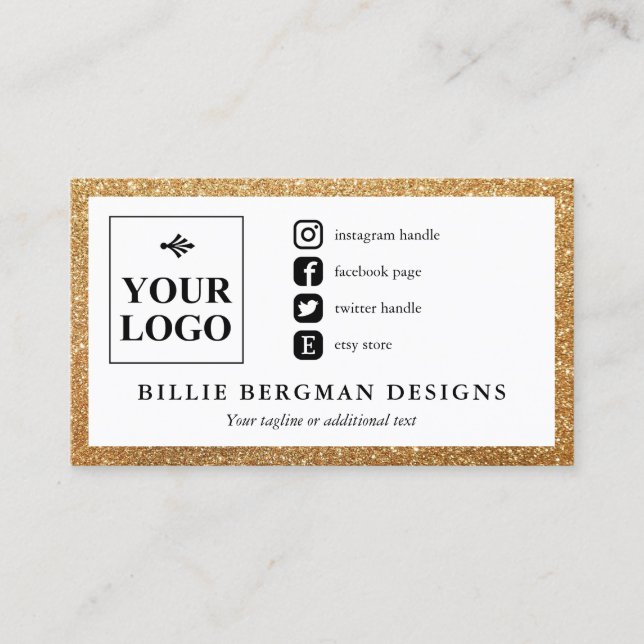 Faux Guld Social medieikoner med Logotyp Visitkort (Framsida)