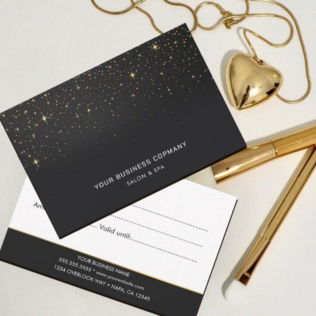 Faux Guld Sparkles on Black gift presentcertifikat (#GoldGlitterLashBeauty #blackandgold #simple #modern #sparkles #sepiagoldsequin #luxury #faux)
