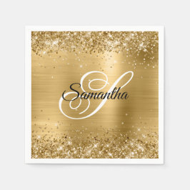 Faux Guld Sparkly Glitter och Foil Finare Monogram Pappersservett