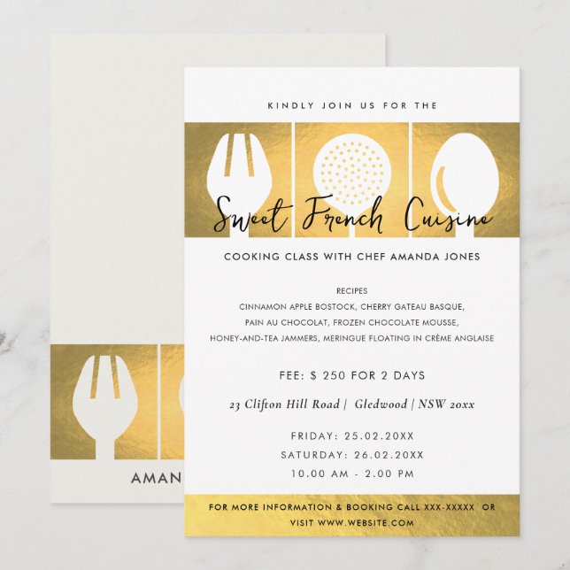 FAUX GULD SPOON FORK COOKERY CLASS INBJUDAN MALL (Fram/baksida)