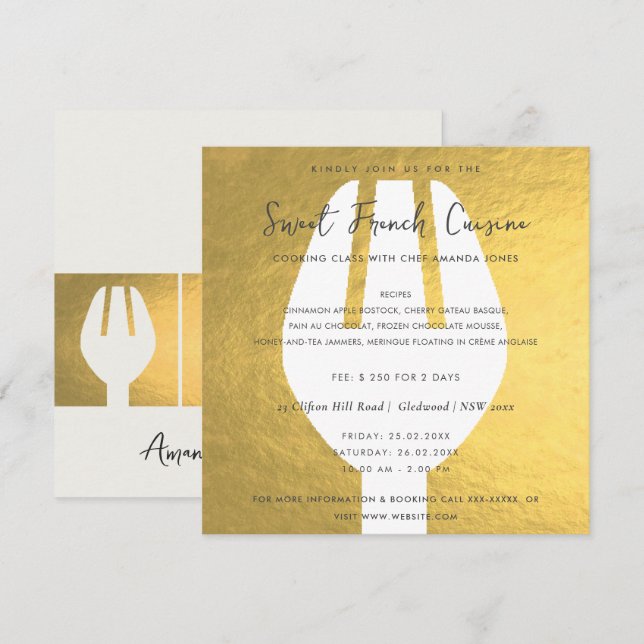 FAUX GULD SPOON FORK COOKING CLASS INBJUDAN MALL (Fram/baksida)